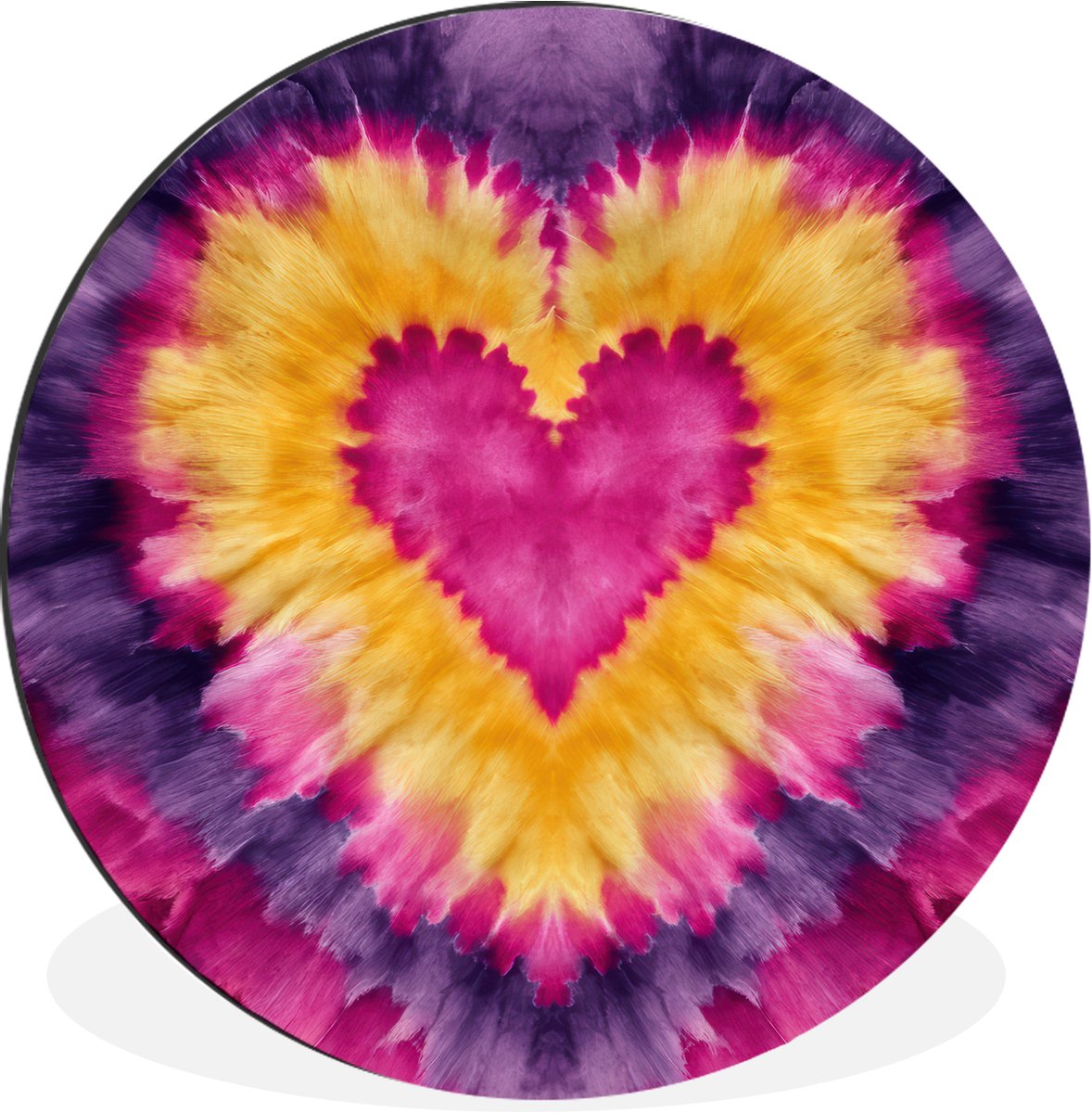 WallCircle Wandcirkel - Muurcirkel - Tie dye - Hartvorm - Vlammen - Oranje - Aluminium - Dibond - 30x30 cm - Binnen en Buiten