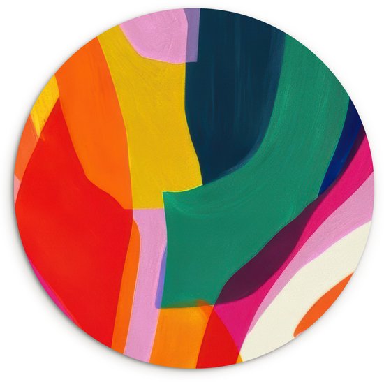 WallCircle® Wandcirkel 60x60 cm - Muurcirkel Vormen - Golvend - Abstract - Felroze - Muurdecoratie woonkamer - Wanddecoratie slaapkamer - Kamer decoratie accessoires - Ronde schilderijen