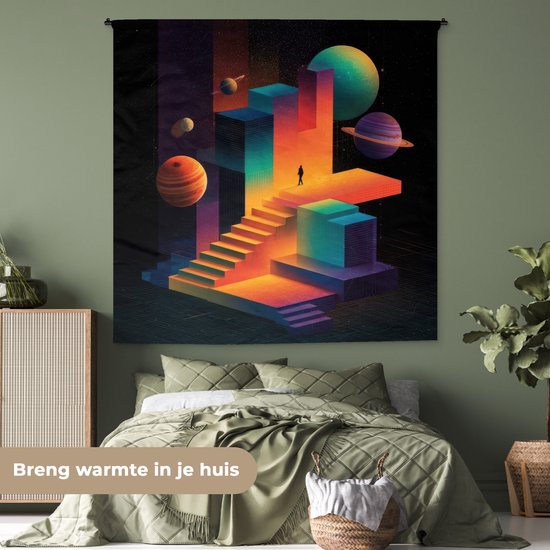 Wandkleed 180x180 cm - Wanddoek Abstract - Trappen - Mens - Planeten - Wandtapijt - Wandkleden