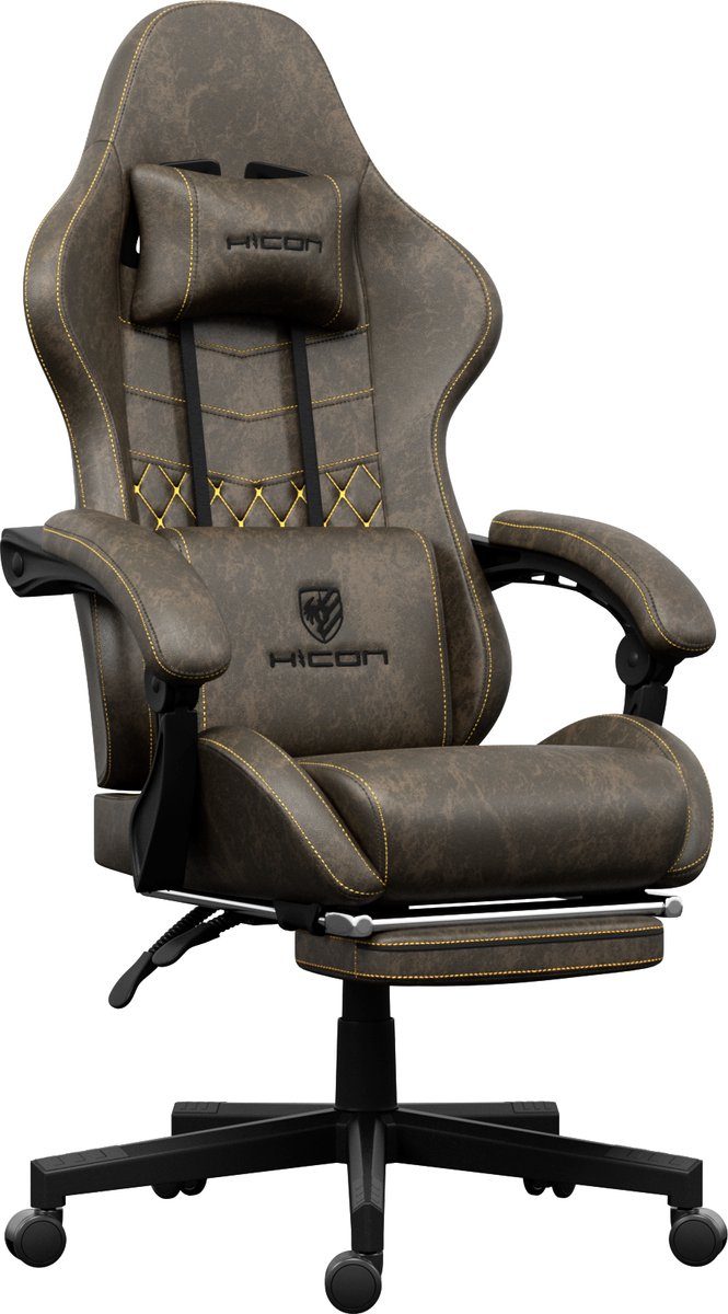 Afbeelding 2 van Gaming stoel - Gamestoel - Gaming Chair - Game stoel - Ergonomische - HICON® - Vittoria - Bruin