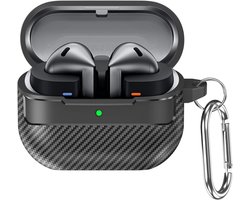 Geschikt voor Samsung Galaxy Buds 3 Pro/Buds 3 beschermhoes, zachte TPU schokbestendige beschermhoes, koolstofvezeltextuur met sleutelhanger, zwart