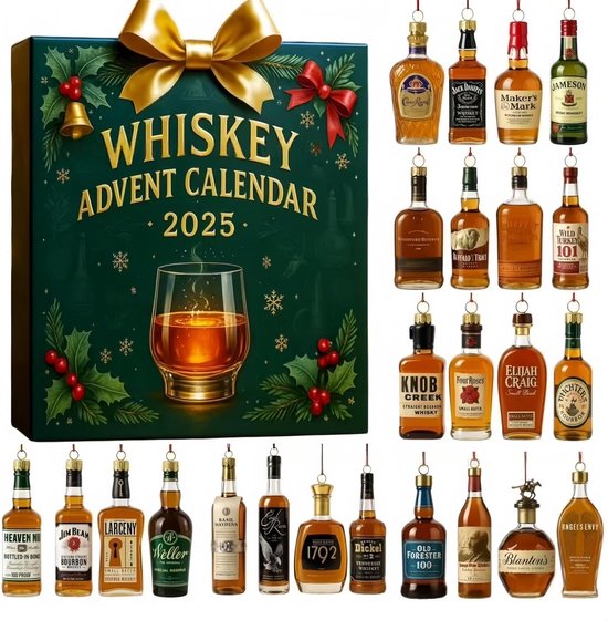 Kerstaftelkalender - Leuke Whisky Adventskalender - 24-daagse aftelkalender met verrassende decoraties - Het perfecte cadeau voor whiskyliefhebbers