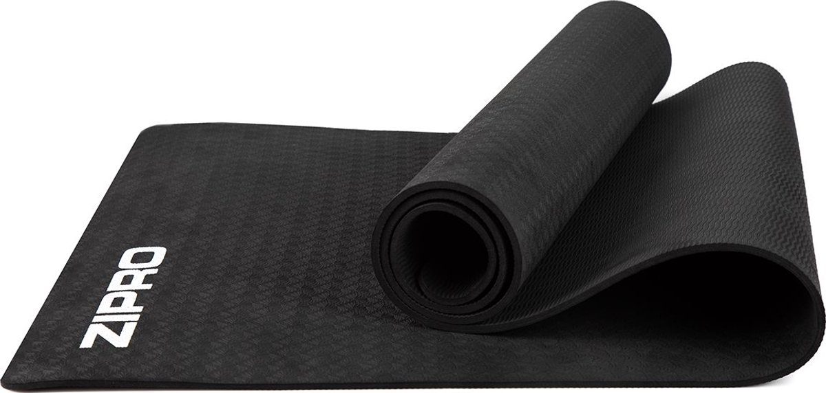 ZIPRO Yogamat TPE - Fitnessmat 173x61cm - Dikte 4mm - Antislip - Milieuvriendelijk - Trainingsmat Zwart