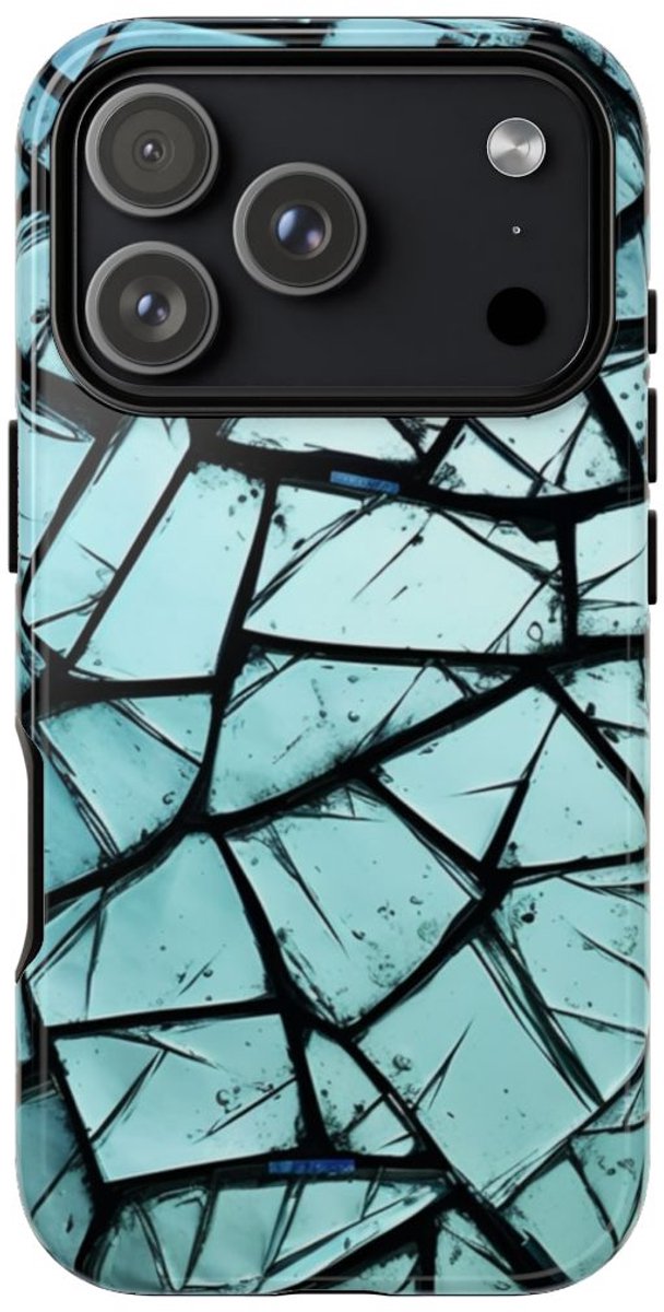 Blauw Gebroken Glaspatroon – Telefoonhoesje Geschikt voor iPhone 17 Pro
