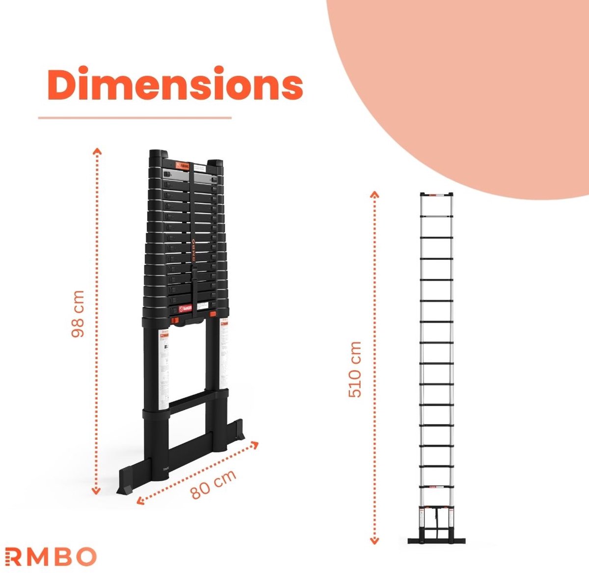 RMBO Telescopische Ladder - Telescoopladder - 5,10m lang, Compact en Draagbaar met Soft Closing Systeem, Geschikt voor Particulier en Professioneel Gebruik, Telescopische Vouwladder, Max. Belasting 150 kg, EN 131.6 – foto 7