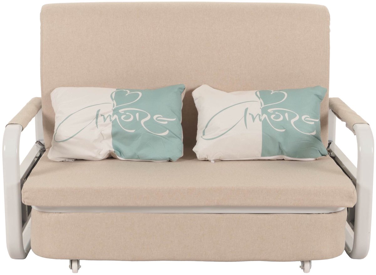 MCW Slaapbank MCW-M83, slaapbank bank, slaapfunctie bedstee ligoppervlak, 130x185cm ~ stof/textiel beige
