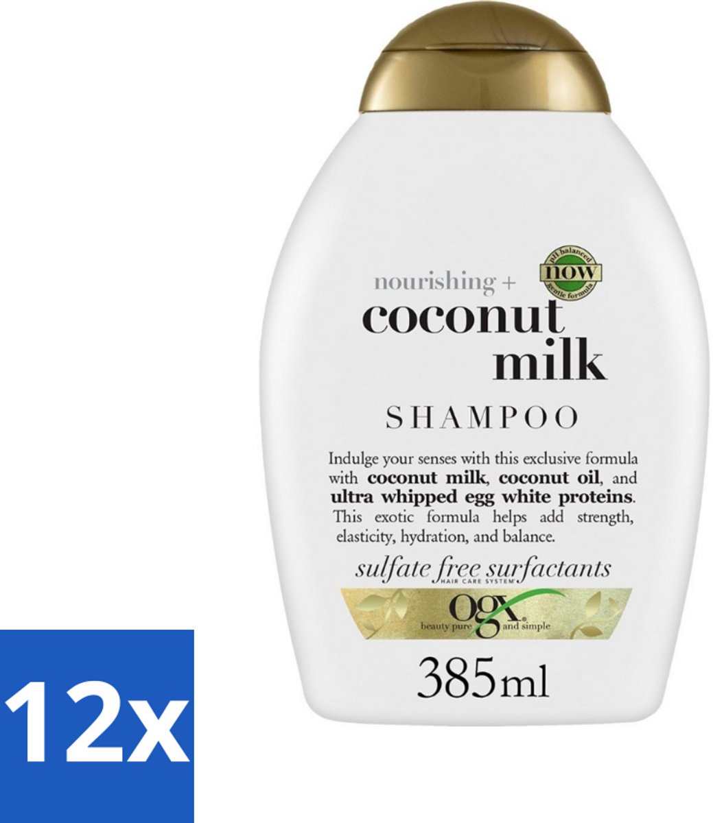 12 x OGX - Coconut Milk - Shampoo - Voedend - Tropische Geur - 385 ml - Kokosmelk Shampoo - Voedend Haar - Kokosgeur - Gezond Haar - Haar Herstel