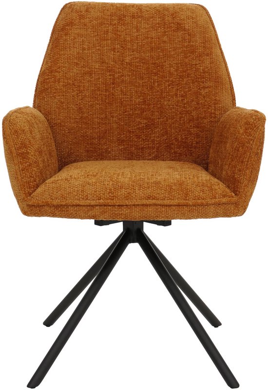 Chaise de salle à manger MCW-G67, chaise de cuisine, chaise avec accoudoirs, pivotante, position automatique, chenille, Oeko-Tex MVG ~ jaune moutarde