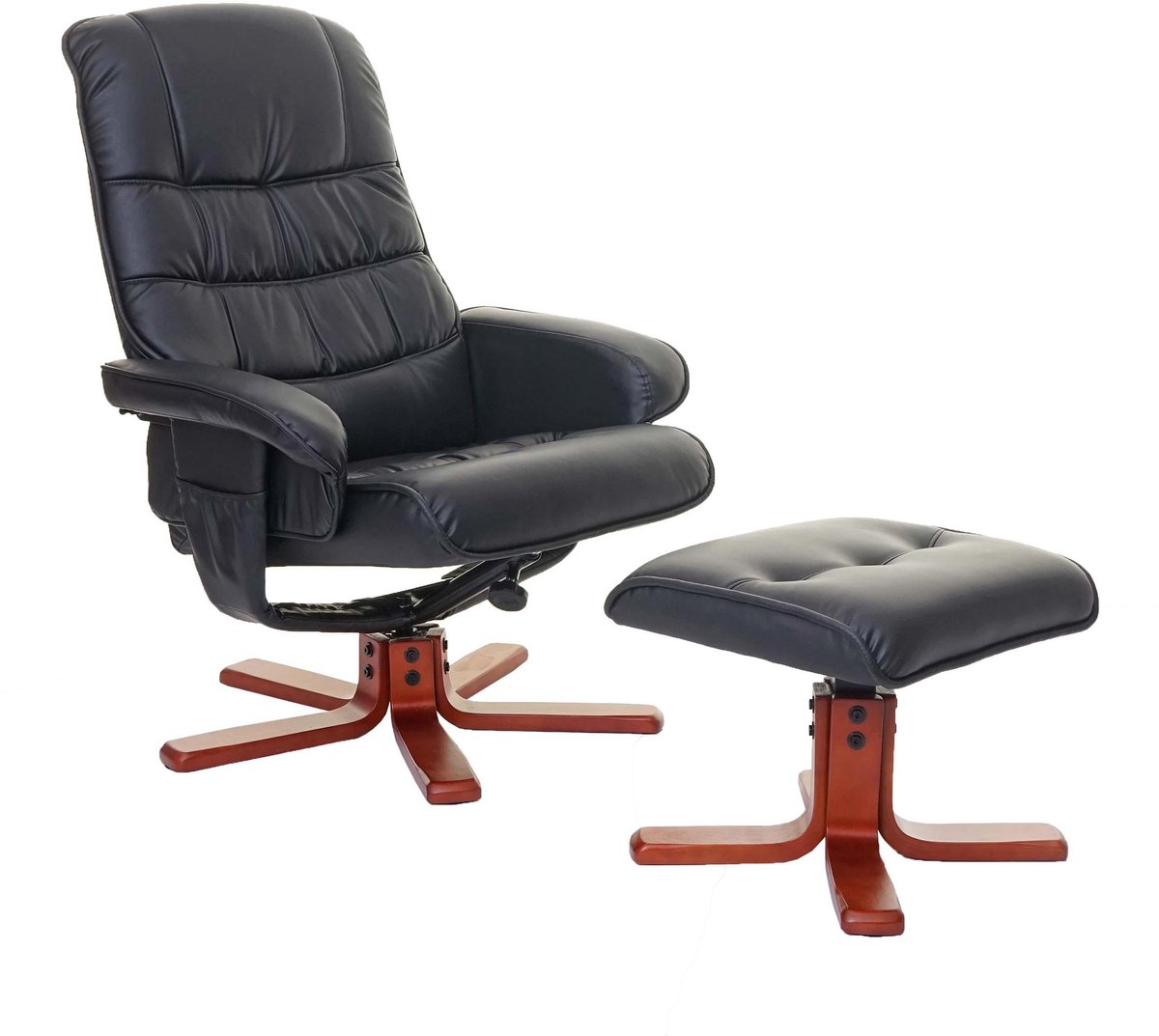 Relaxfauteuil MCW-E30, televisiefauteuil Ligfauteuil TV-fauteuil met voetenbank, MVG-gecertificeerd ~ kunstleer zwart