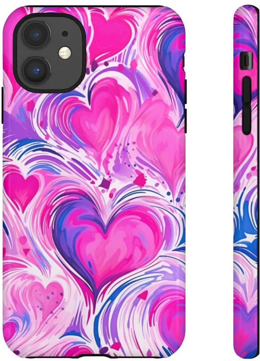 Roze en Paarse Hartjeswerveling – Telefoonhoesje Geschikt voor iPhone 11