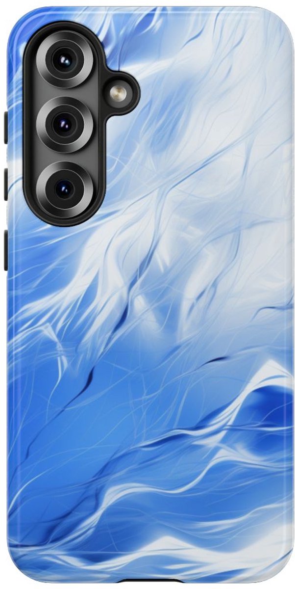 Blauw-Wit Abstract Golvend Patroon – Telefoonhoesje Geschikt voor Samsung Galaxy S25
