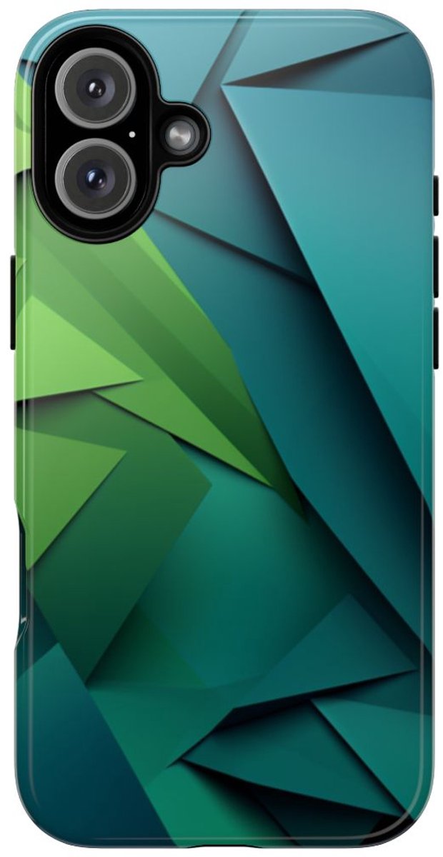 Geometrische Groene en Blauwe Driehoeken – Telefoonhoesje Geschikt voor iPhone 16 Plus