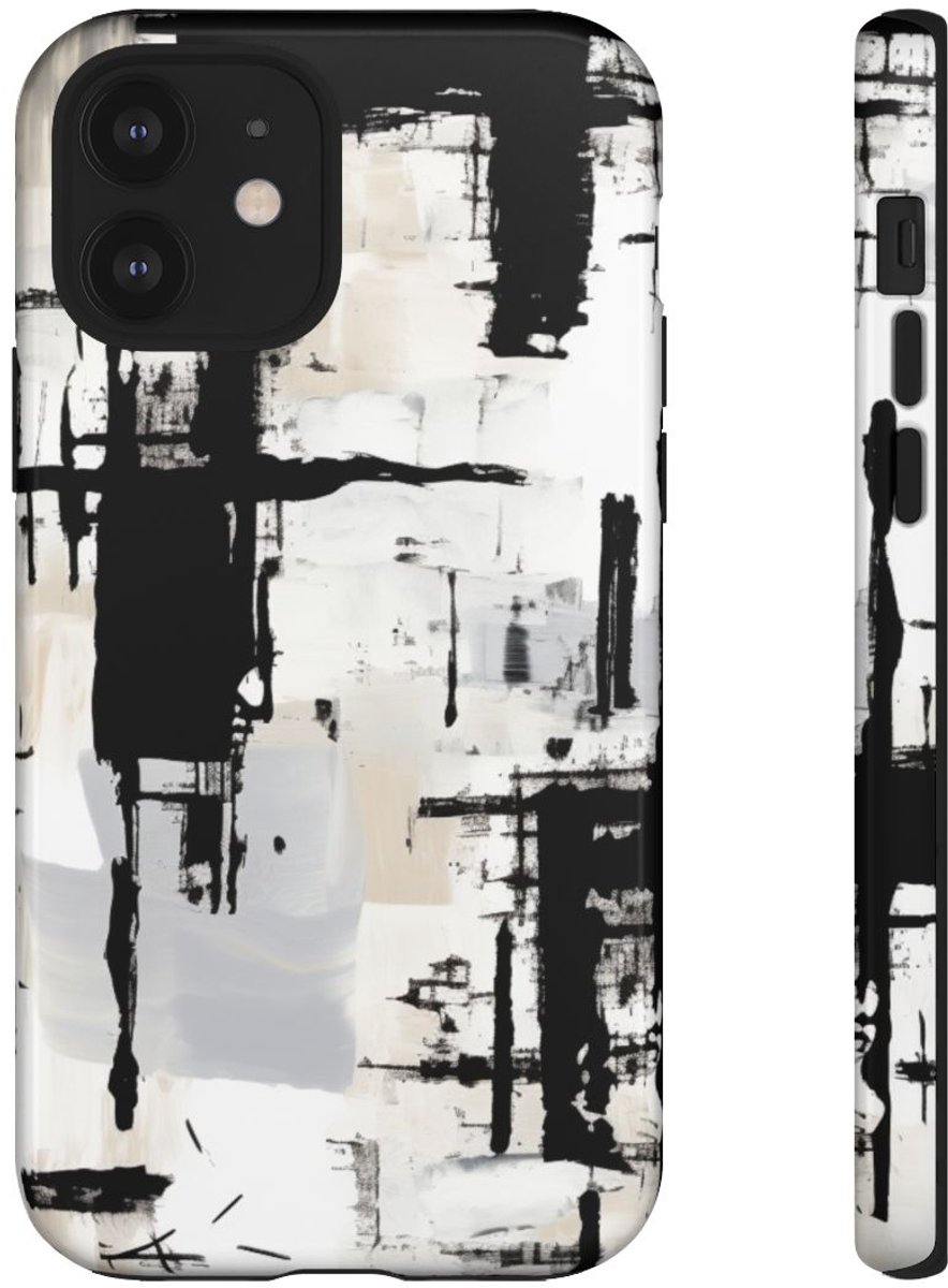 Monochrome Abstracte Penseelstreken – Telefoonhoesje Geschikt voor iPhone 12