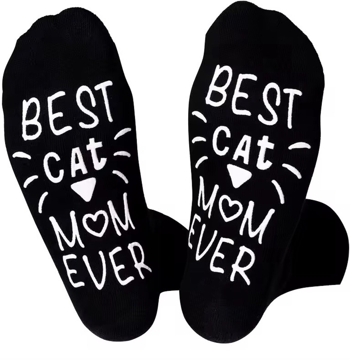 SilverAndCoco - Katten Sokken / Gekke Vrolijke Foute Kleding / Leuke Grappige Happy Dikke Socks / Huissokken Verjaardag Geschenk accessoires Sok Outfit Katoen / Vrouwen Sinterklaas Schoen Kerst cadeau met Tekst - Kat / Cats / Cat Mom