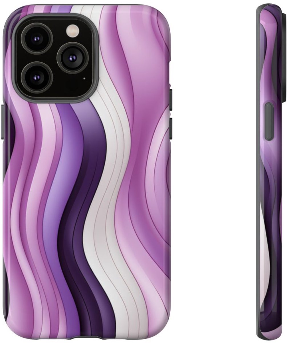 Paars Golvend Strepenpatroon – Telefoonhoesje Geschikt voor iPhone 14 Pro Max