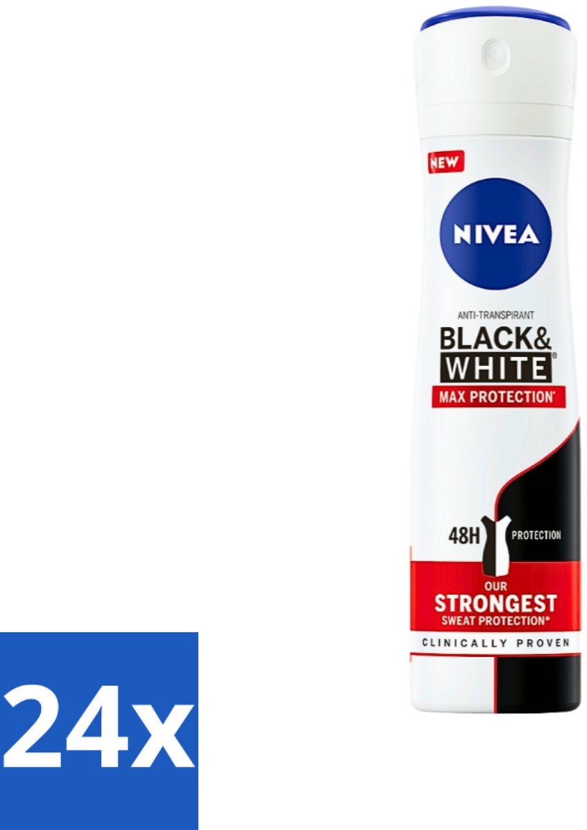 24 x Nivea - Deodorant - Spray - Black & White Max Protection - 150 ml - Anti-transpirant - Zweetbescherming - Vlekkenvoorkomend - Kledingbescherming - 48 Uur Bescherming