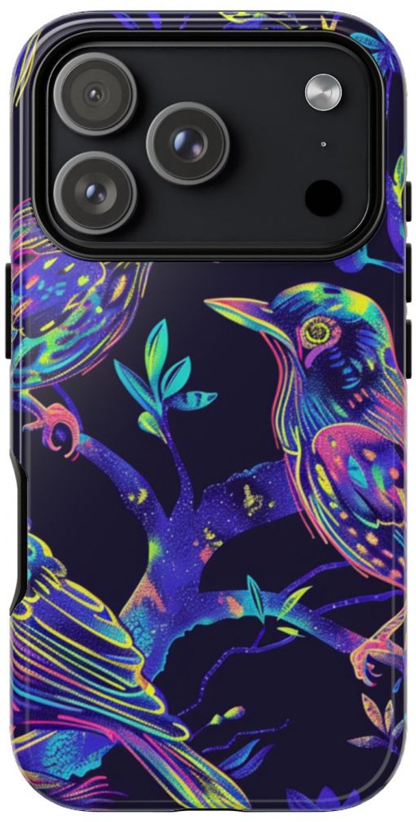 Neonkleurige Vogels op Takken – Telefoonhoesje Geschikt voor iPhone 17 Pro