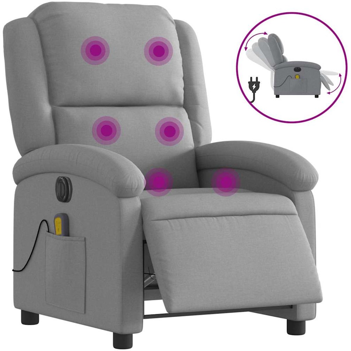 vidaXL Massagestoel - elektrisch - verstelbaar - stof - lichtgrijs