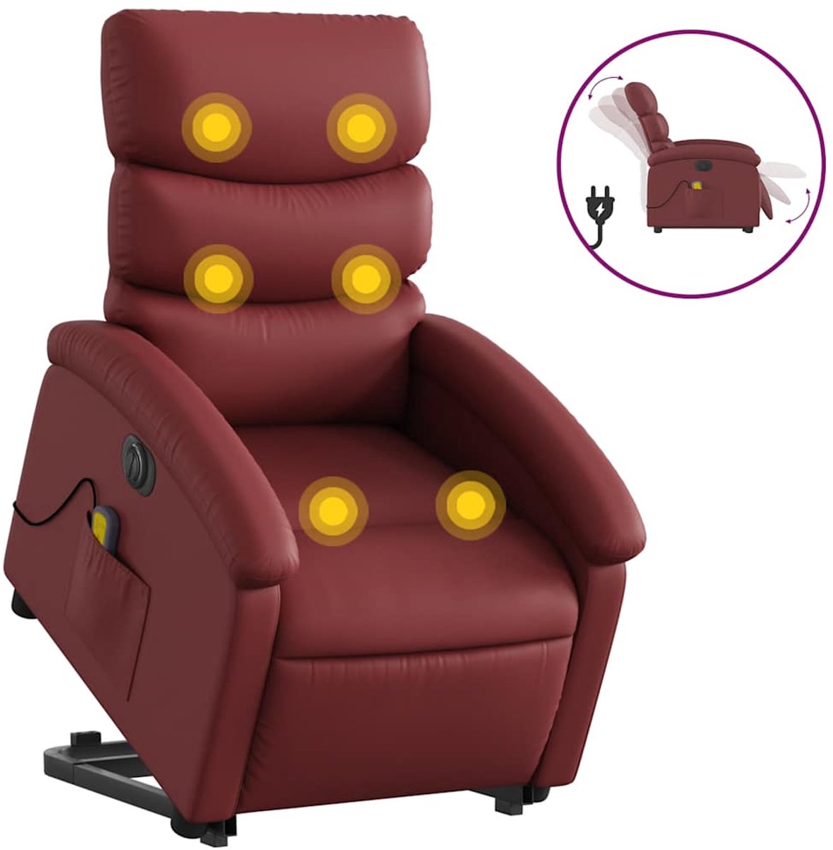 vidaXL Sta-op-massagestoel - elektrisch - kunstleer - wijnrood