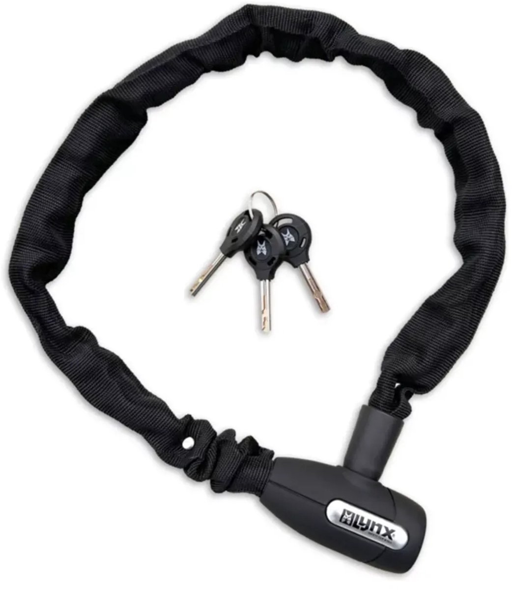 Lynx Kettingslot met auto-click systeem - gehard staal - 85 cm - zwart - inclusief 3 sleutels