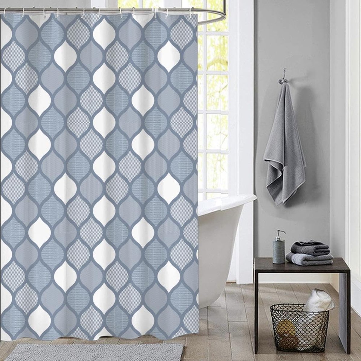 Ibenzoa® Stijlvol geometrisch douchegordijn in blauw voor moderne badkamer