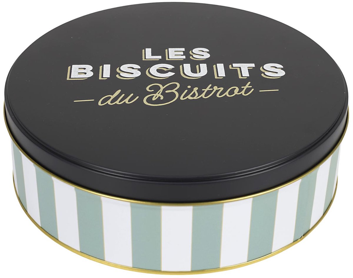 Cook Concept Koektrommel Les Biscuits - groen/zwart - 22 x 7 cm - 1700 ML - bewaarblik met deksel - metaal - rond