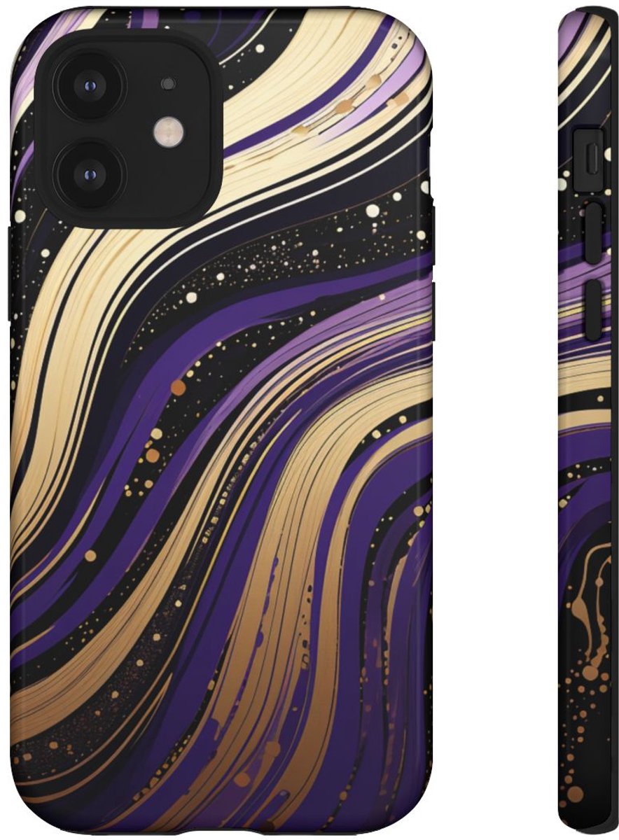 Paarse en Gouden Abstracte Krullen – Telefoonhoesje Geschikt voor iPhone 12