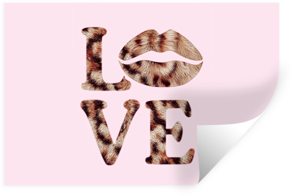 Muurstickers - Sticker Folie - Tekst - Love - Pantervacht - Lichtroze - 90x60 cm - Plakfol