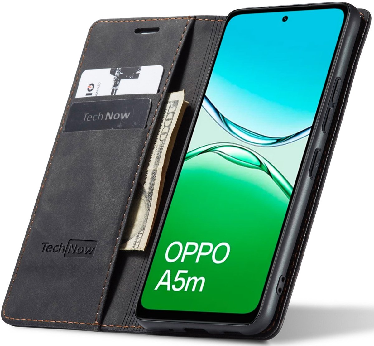 Hoesje geschikt voor Oppo A5 5G / A5 4G / A5m - Book Case Leer Slimline Zwart
