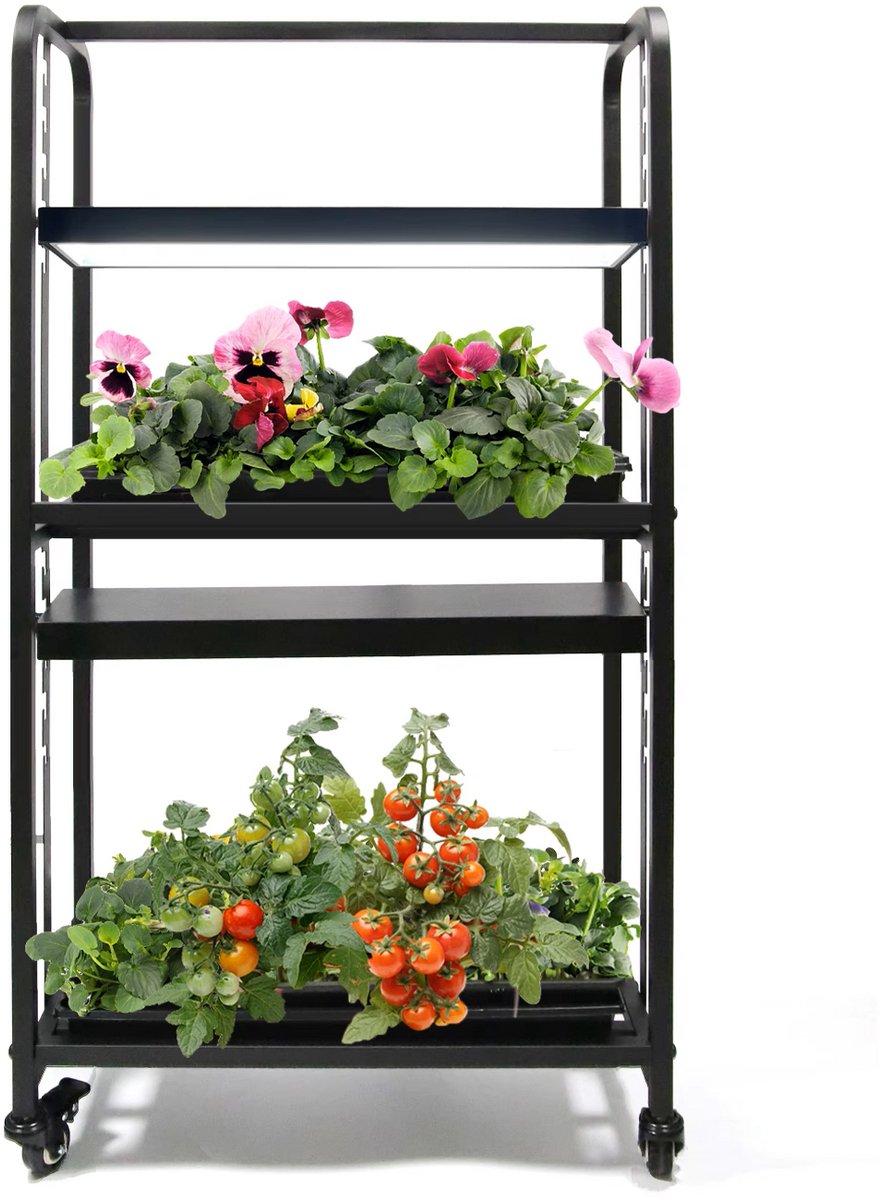 Plantenrek met full-spectrum LED - Verrijdbaar en Verstelbaar - 2 lagen – 61 × 30 × 115 cm – 48 W