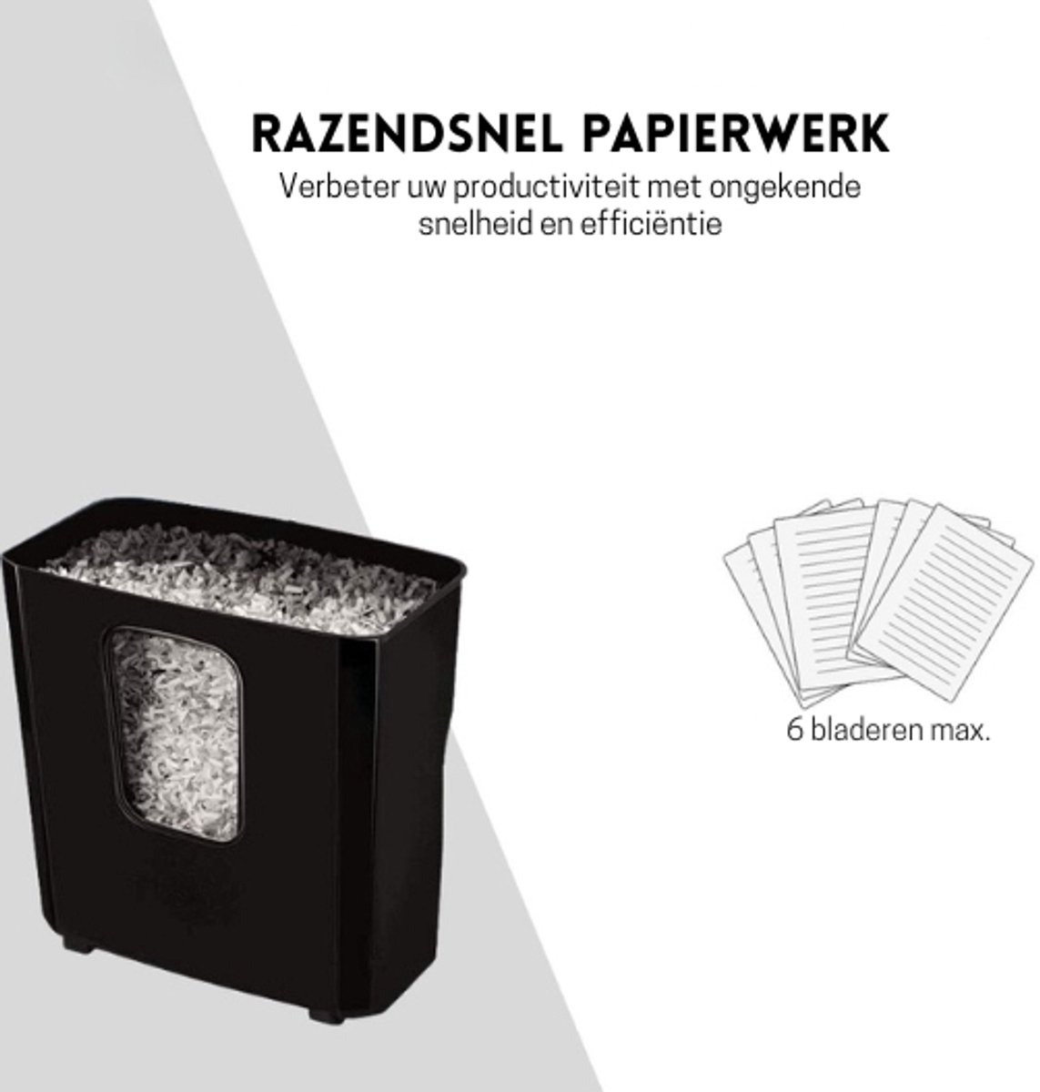 Intelectro Papierversnipperaar - Papierversnipperaar met Kruissnede voor Thuis & kantoor - Versnippert Papier & Creditcards - Versnippert Papier in Kleine Delen - 13L Opvangbak - 6 Vellen/Keer - Zwart - Levering Sneller dan Aangegeven! thumbnail 4