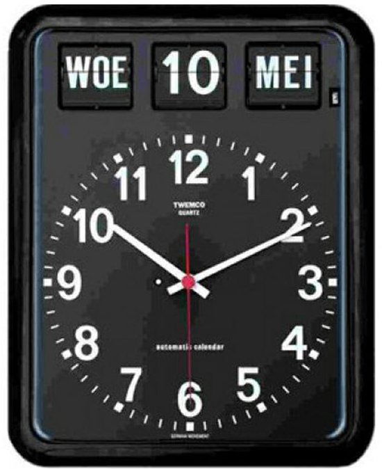 Kalenderklok | Seniorenklok | Dementieklok | Merk: Twemco | Model: BQ-12 | Kleur: Zwart