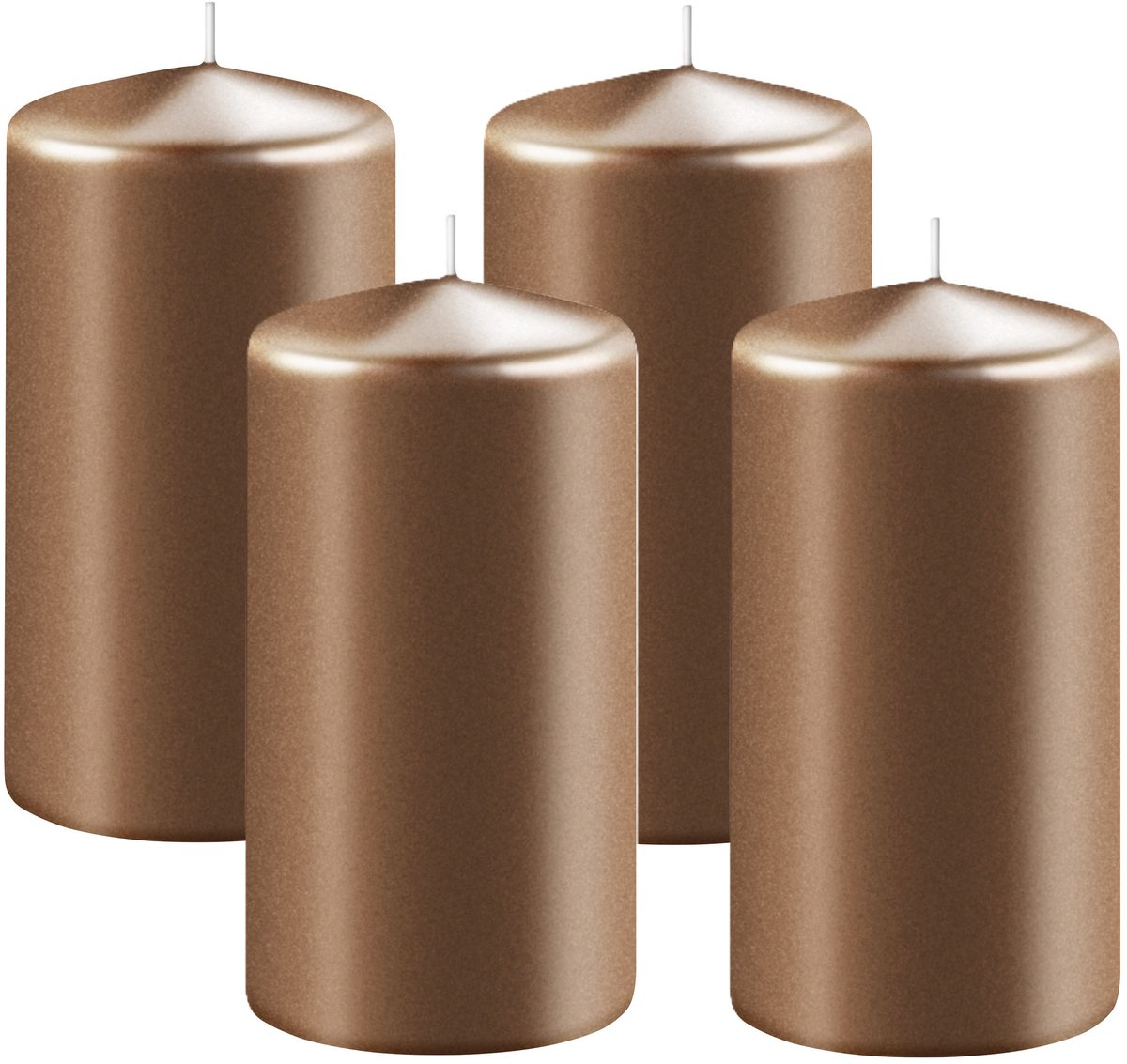 Enlightening Candles Cilinderkaars/stompkaars - 4x - koper - D6 x H8 cm - 27 branduren - Dikke kaarsen - Voor kandelaar of plateau