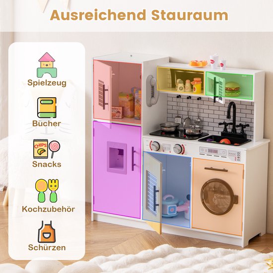 Costway Cuisine de Jeu pour Enfants avec Cuisinières Robinet Évier Four à Micro-Ondes Accessoires de Cuisson Blanc Costway Cuisine de Jeu pour Enfants avec Cuisinières Robinet Évier Four à Micro-Ondes Accessoires de Cuisson Blanc
