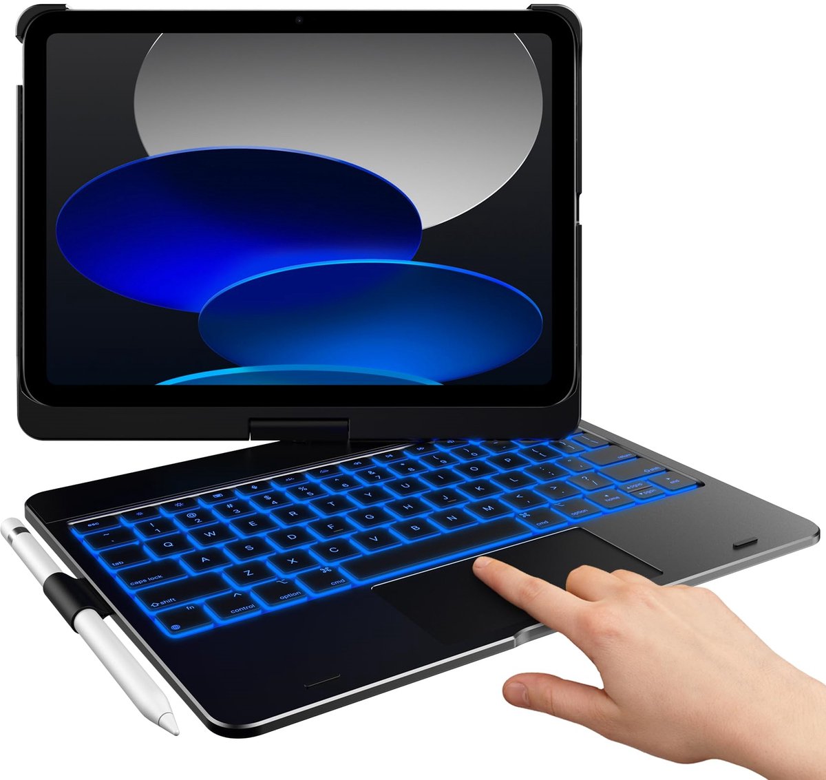 Namajunas - Tablet toetsenbord - Geschikt voor iPad 11 (2025/Air16) 11 inch / 10e generatie (2022) 10.9 inch - 360° Draaibaar - 7-kleuren achtergrondverlichting - Multi-Touch Trackpad - Pen Houder - Case - Zwart