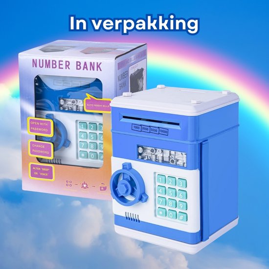 RAMBUX® - Coffre-fort avec code PIN et son - Bleu clair - Tirelire - Pièces et billets - Tirelire automatique - Jouets Éducatif