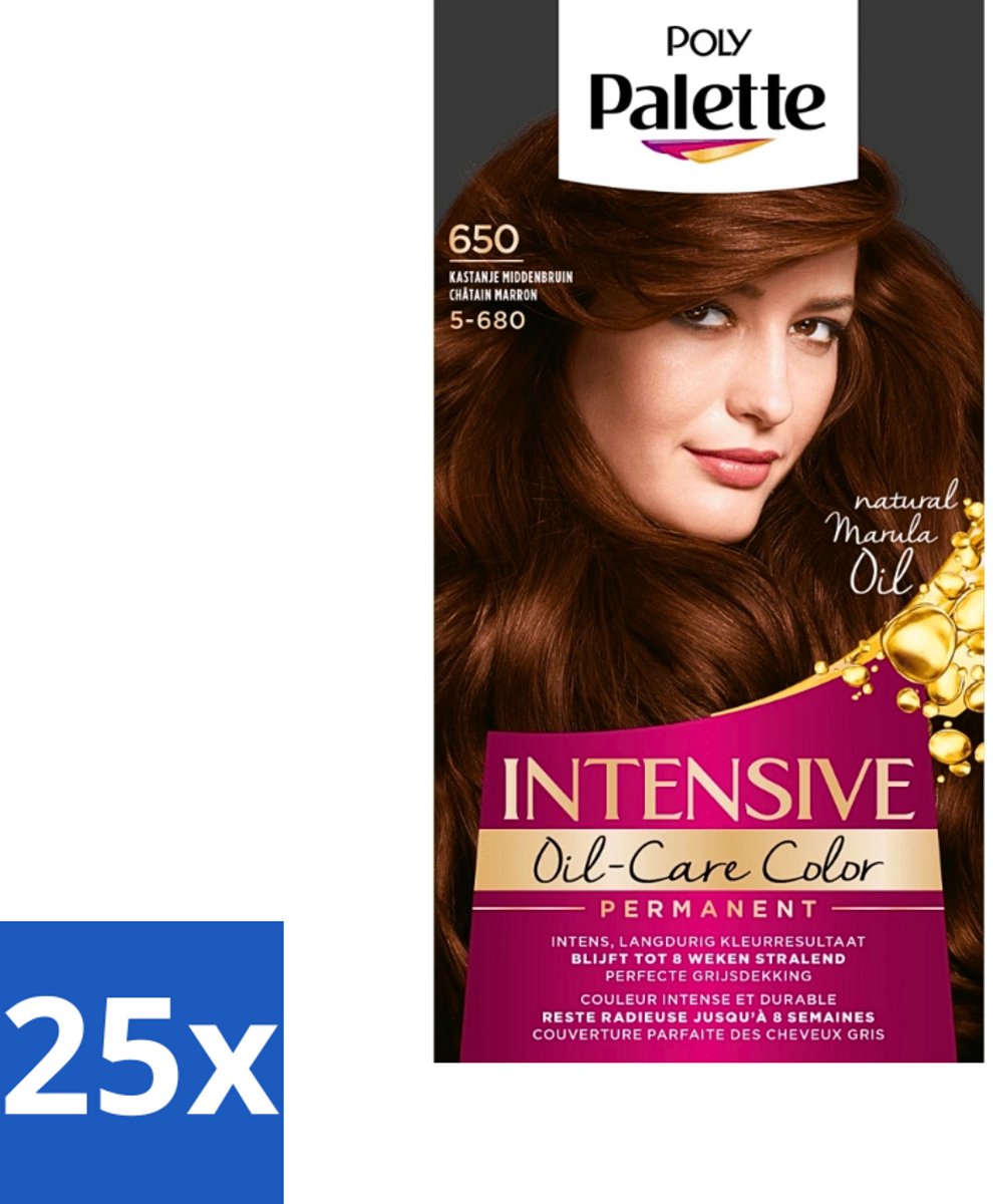 25 x Palette Intensive Oil-Care Color Haarkleuring 650 Kastanje Middenbruin - Haarverf - Kastanje - Middenbruin - Arganolie - Haarverf Kastanje