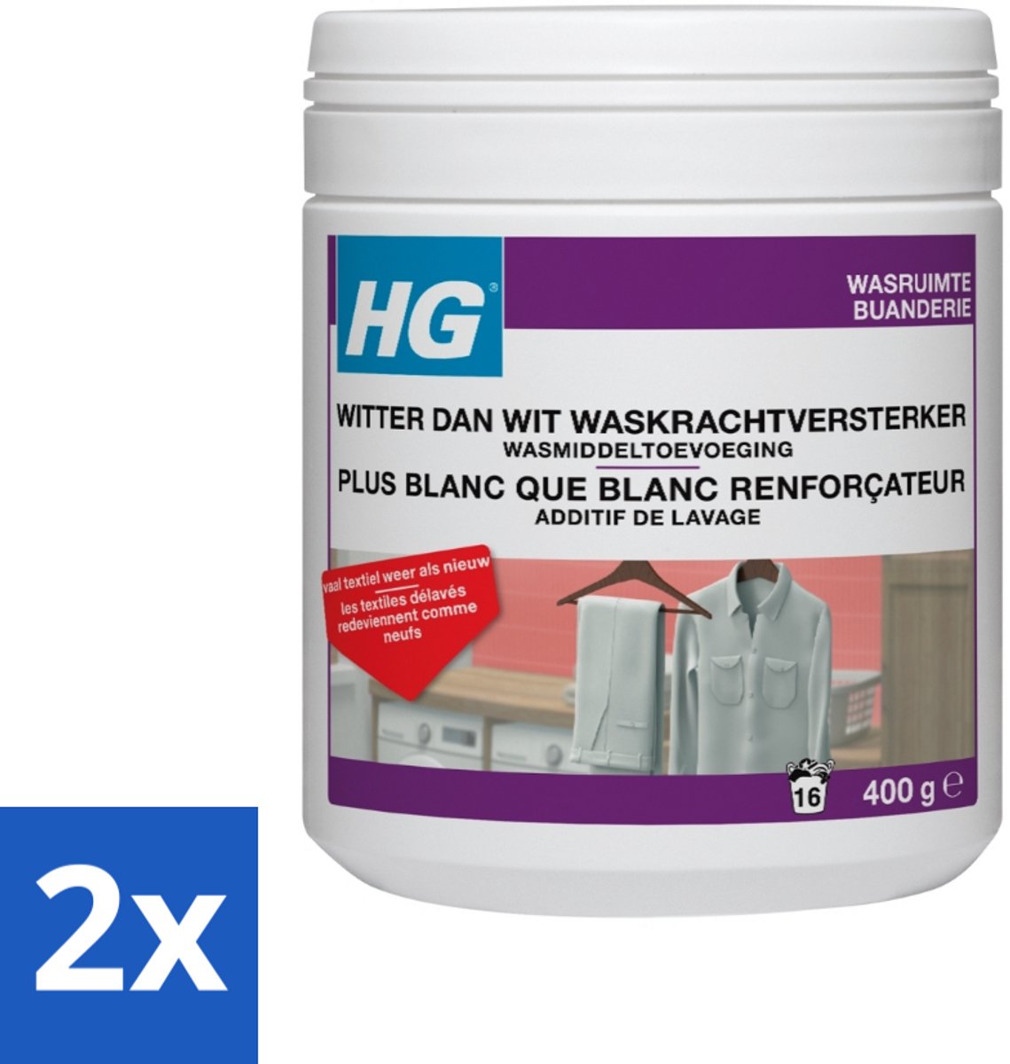 2 x HG Witter Dan Wit Waskrachtversterker Met Vlekoplosser 500 gr - Witwasmiddel - Wasversterker - Vlekkenverwijderaar - Witwas - Wasmiddeltoevoeging