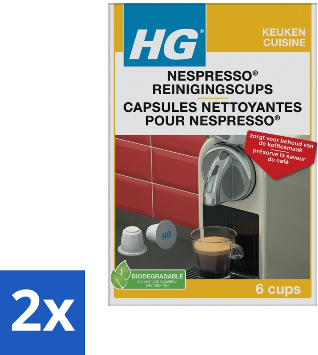 2 x HG Nespresso Reinigingscups 6 stuks per verpakking - Nespresso Reiniging - Koffiemachine Schoonmaken - Nespresso Cuphouder Schoonmaken - Koffievet Verwijderen - Koffie-aanbaksel Verwijderen