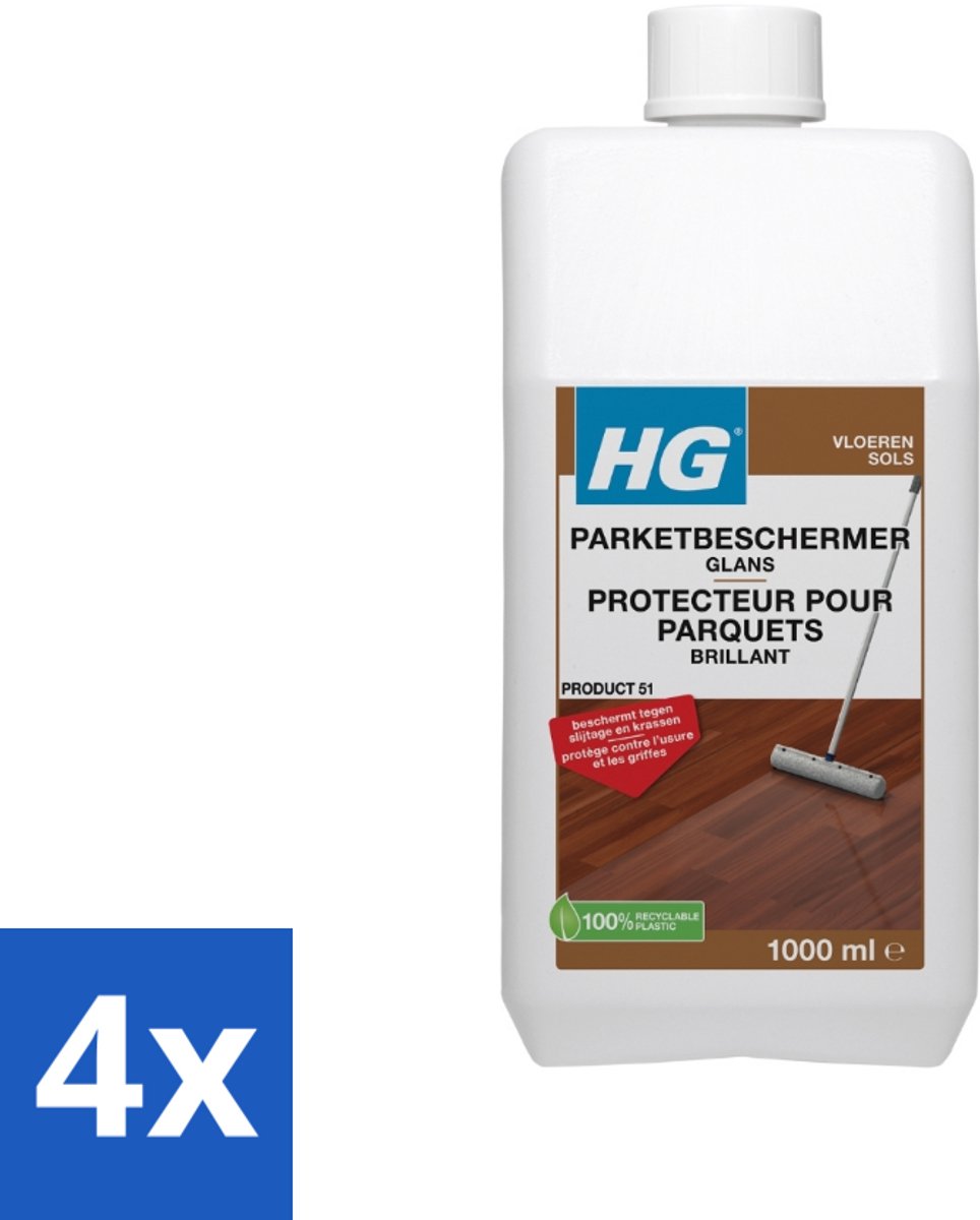 4 x HG Parket Beschermer Glans 1 liter - Parket Beschermer - Vloeren Bescherming - Parket Onderhoud - Glanslaag - Anti-slip