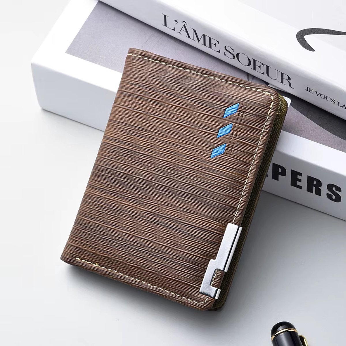 Heren Portemonnee met Geldclip – Compacte PU Lederen Portemonnee met Meerdere Kaartsleuven – Verticale Korte Portemonnee voor Mannen, Dun en Stijlvol Ontwerp