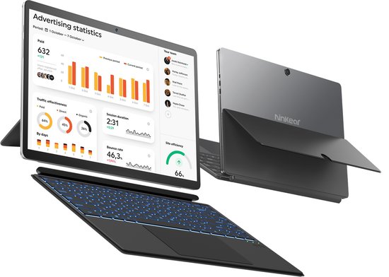 2025 Ninkear T40 2-in-1 Aanraakscherm Laptop - Tablet - Intel N100 tot 3,40 GHz - 14 inch FHD - 16GB DDR5+512GB SSD - RGB Achtergrondverlichting Toetsenbord - Ninkear - Hoofdafbeelding