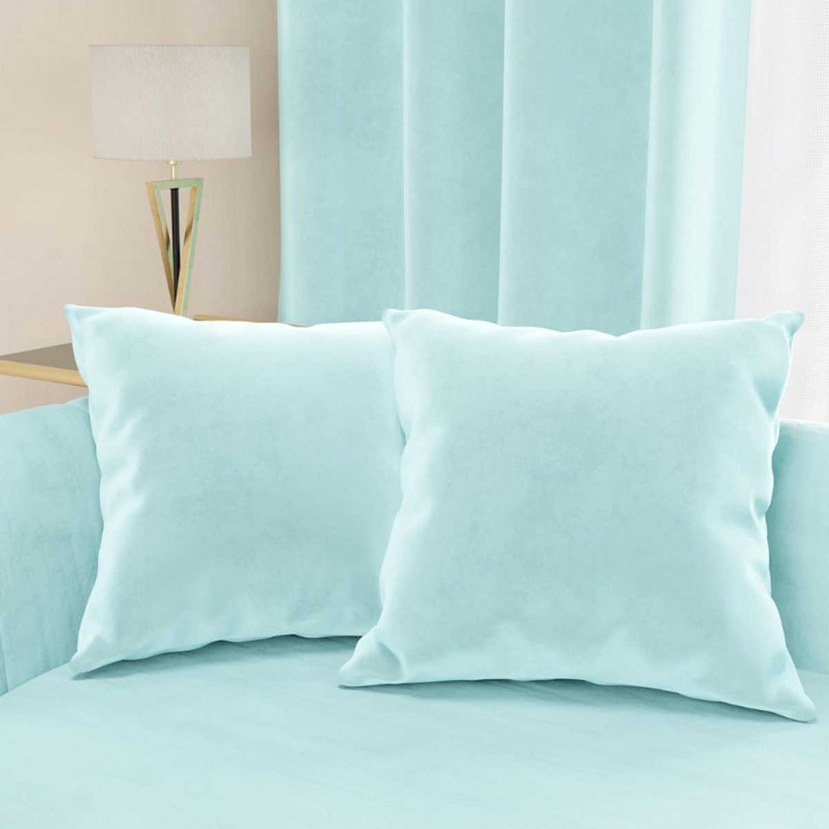BOG Set Van 2 Velvet Sofa Kussens - Sierkussens Voor Bank En Bed - Afneembare Hoes Met Rits - Lichtblauw - 60x60cm - 100% Polyester SKY BLUAW