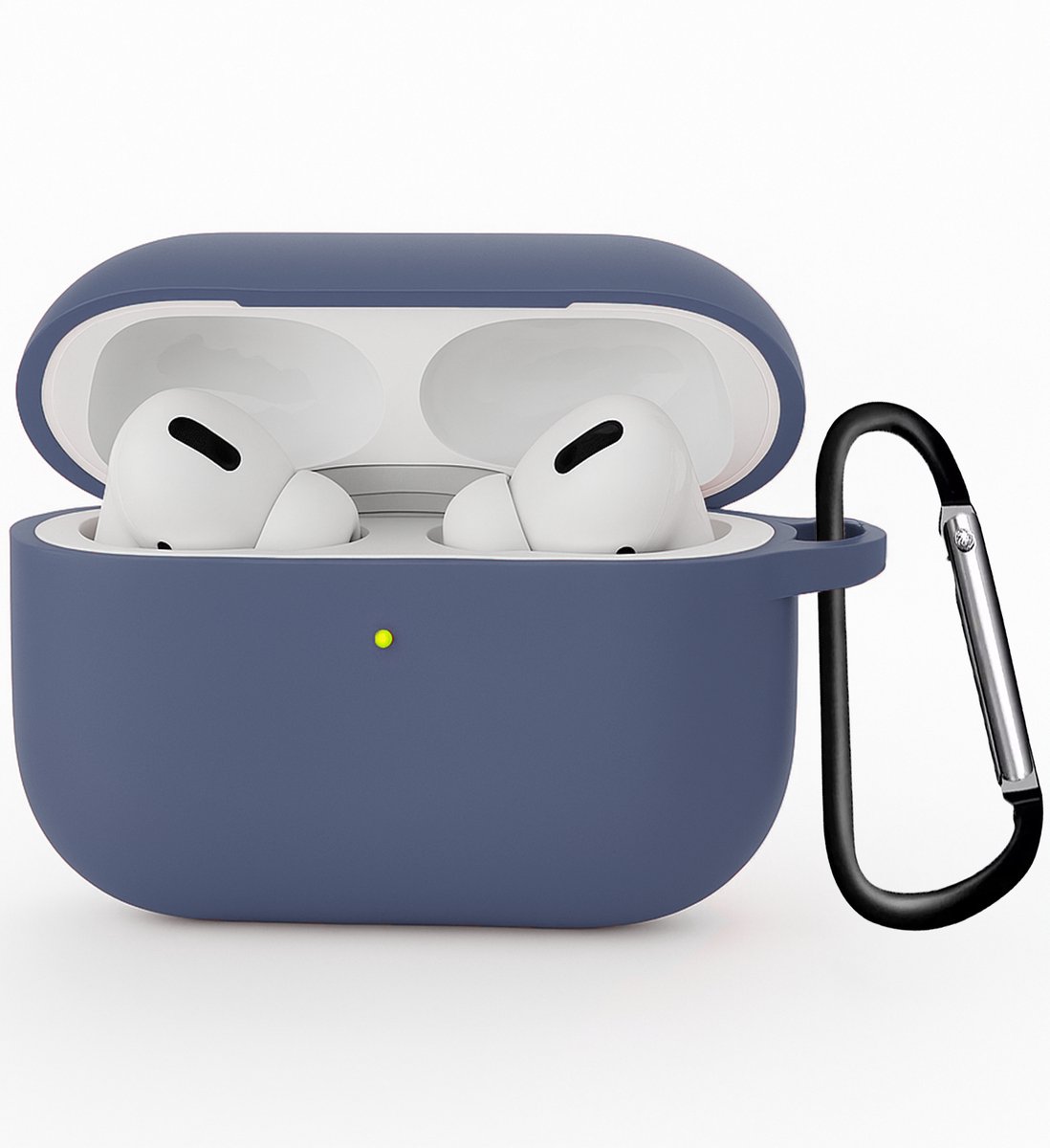 Hoesje Geschikt voor Apple Airpods Pro 3 - Siliconen Hoes met Clip - Silicone Case Cover - Grijsblauw