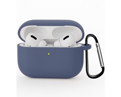 Hoesje Geschikt voor Apple Airpods Pro 3 - Siliconen Hoes met Clip - Silicone Case Cover - Grijsblauw