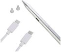 Zilverkleurige stylus met 2 reservespitsen en 2 USB-C kabels