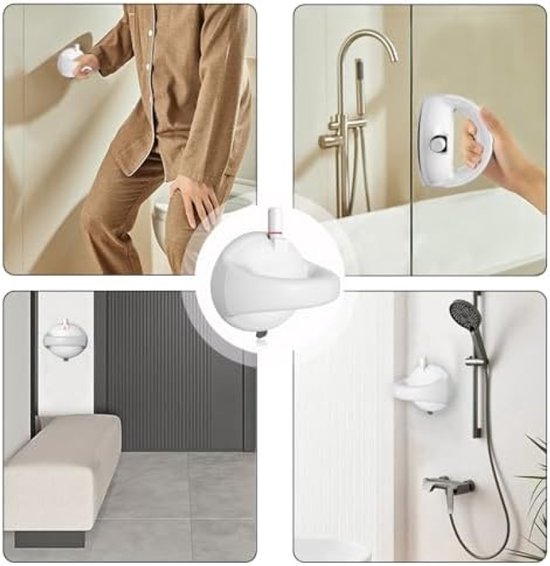 PromoHome Badkamer Steun Handgreep met Zuignap - Veiligheidsgreep voor Douche en Bad - Onder Druk Zetten Armsteun zonder Gereedschap - Geschikt voor Senioren en Kinderen - Wit — afbeelding 4