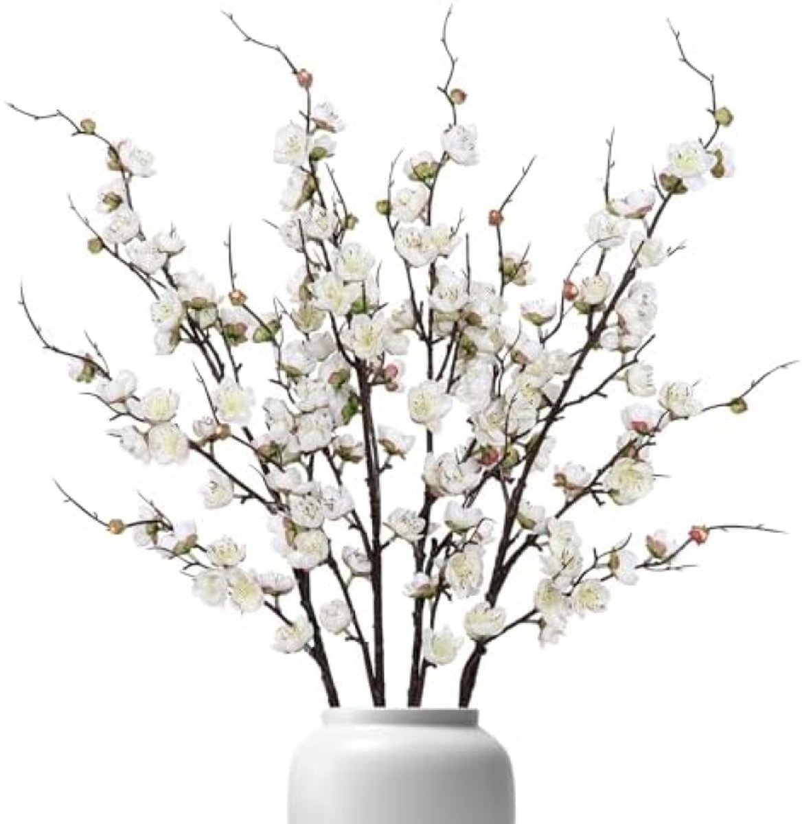 PromoHome Kunstmatige Pruimenbloesem Takken Set van 4 - 97 cm Lange Zijden Bloemen voor Binnenhuisdecoratie, Bruiloft, Tafelarrangementen en Feestversiering (Wit)