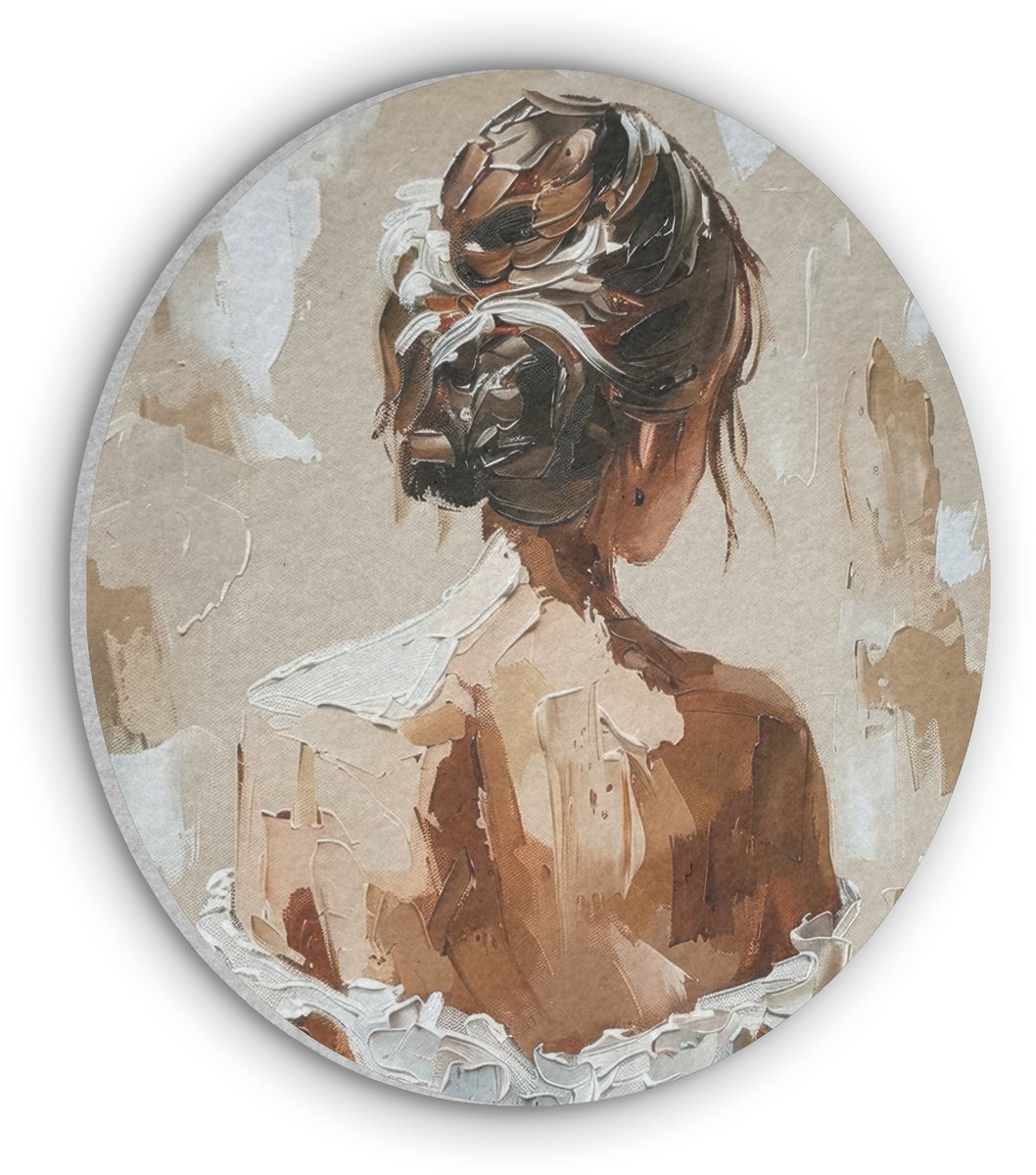 Akoestisch wandpaneel rond 80x80 cm - Vilt schilderij Vrouw - Verf - Abstract - Beige - Modern - Ronde akoestische panelen - Geluidsdempende wanddecoratie - Geluidsisolatie wandcirkel - Muurdecoratie geluidspanelen