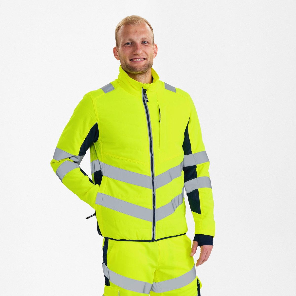 Engel Safety gewatteerde jack 1159-158 - Hi-vis Yellow / Blue Ink - S